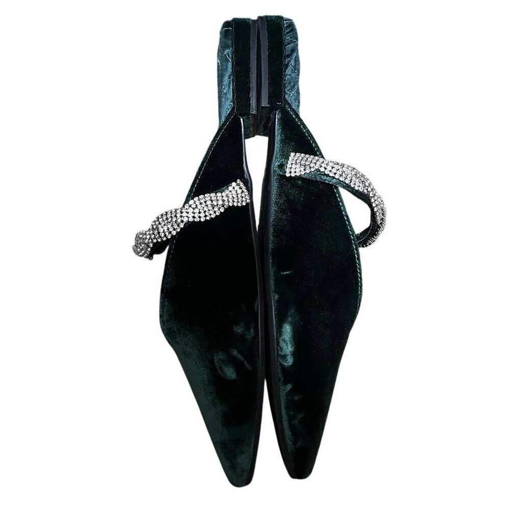 Birdies “the Swan” emerald green velvet and rhinestone strapped slides sz 9 - Picture 3 of 6